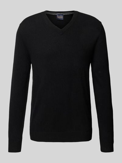 Christian Berg Men Wollpullover mit V-Ausschnitt und Kaschmir-Anteil Black 2