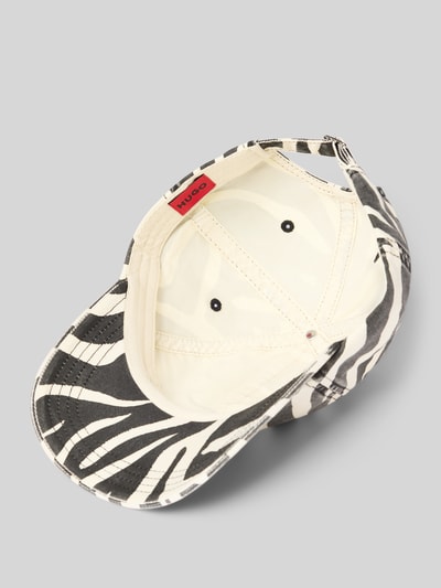 Produktfoto, Basecap aus reiner Baumwolle Modell 'Ally-ZE' von HUGO in Schwarz-Weiß mit Animal Print, Twill-Struktur und Label Stitching.