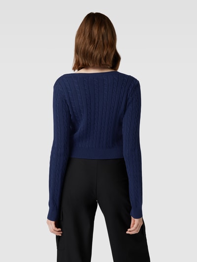 Review Cropped Strickpullover mit Zopfmuster Marine 5