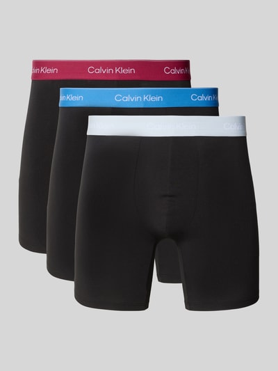 Produktfoto, Pant & Trunk aus Baumwoll-Mix im 3er-Pack Modell 'BOXER BRIEF' von Calvin Klein Underwear mit verschiedenfarbigen Bund, schwarze Basis, glatte Textur