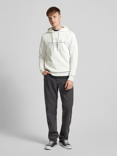 Jack & Jones Hoodie met labelprint, model 'FERRIS' Offwhite gemêleerd - 1