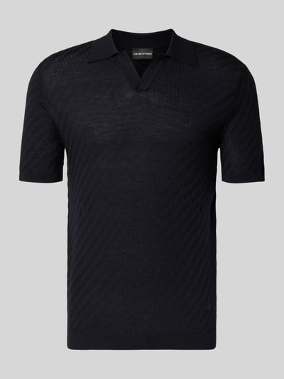 Produktfoto, Slim Fit Poloshirt mit Lyocell-Anteil von Emporio Armani in Schwarz, Kurzarm, Strick-Optik, klassischer Polokragen, Material-Mix