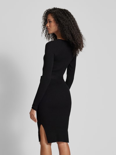 Vero Moda Slim Fit Strickkleid mit Bindegürtel in Ripp-Optik Modell 'SABA' Black 5