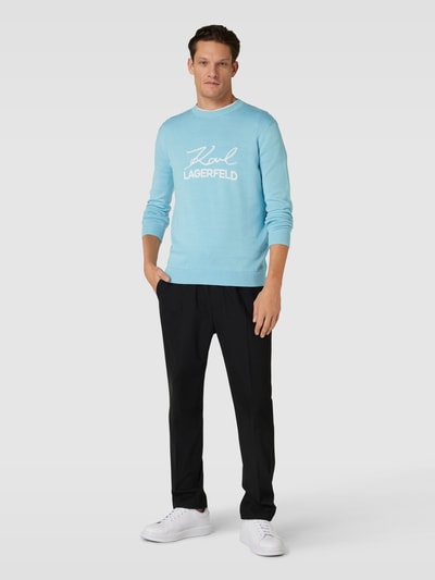 Karl Lagerfeld Strickpullover mit Label und Rundhalsausschnitt Hellblau 1