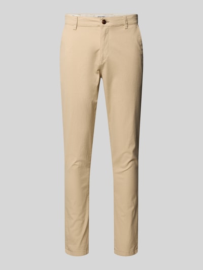 Produktfoto, Slim Fit Hose mit Gesäßtaschen Modell 'MARCO' van Jack & Jones, beige, katoen-elastaan, rechte pijpen, vooraanzicht.