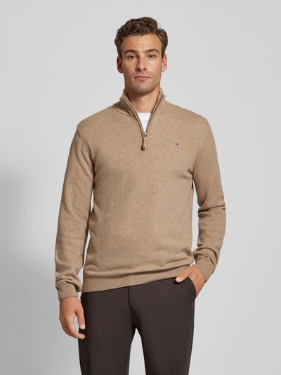 Gant Strickpullover mit Label-Stitching Modell 'SUPERFINE' Sand Melange 4