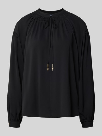 Produktfoto, Blusenshirt mit Raffungen Modell 'Brigida' von JOOP!, czarny, luźny krój, dekolt z łezką, długie rękawy, gładka faktura