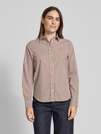 Gant Regular fit overhemdblouse met labelstitching, model 'OPLIN GINGHAM' Middenbruin - 4