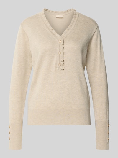 FREE/QUENT Gebreide pullover met korte knoopsluiting, model 'KATIE' Offwhite gemêleerd - 2