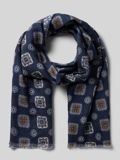 Produktfoto, Doubleface-Schal im Allover-Look von altea, rechteckig, reine Baumwolle, 42 cm breit, blau mit braunen und weißen Mustern