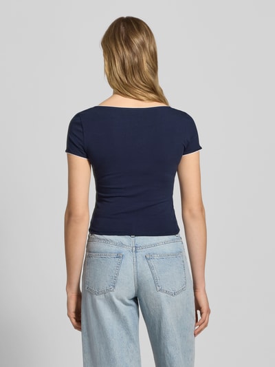 Review Kort T-shirt met V-hals Marineblauw - 5