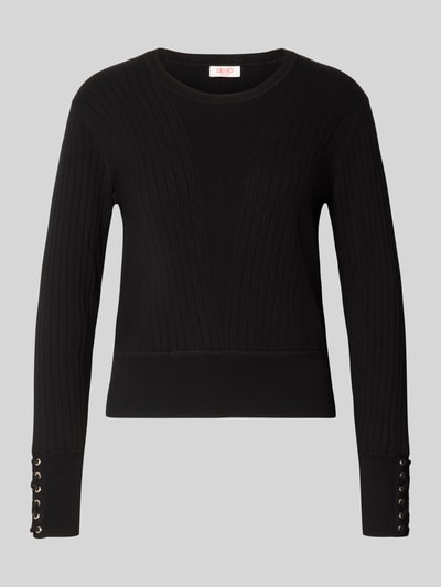 Produktfoto, schwarzer Strickpullover aus Viskose-Mix Modell 'MAGLIA' von Liu Jo, schmale Passform, gerippte Textur, Damenmode