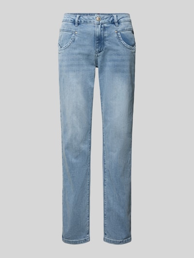 Produktfoto, Straight Fit Jeans mit Viskose-Anteil Modell 'Anna' von Buena Vista in hellem Blau mit Eingriff- und Gesäßtaschen, Used-Waschung, Knopf- und Reißverschluss, elastischer Baumwoll-Mix, leicht strukturierte Oberfläche