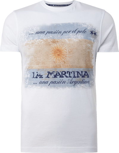 La Martina T-Shirt mit Flaggen-Print und Message Weiss 5
