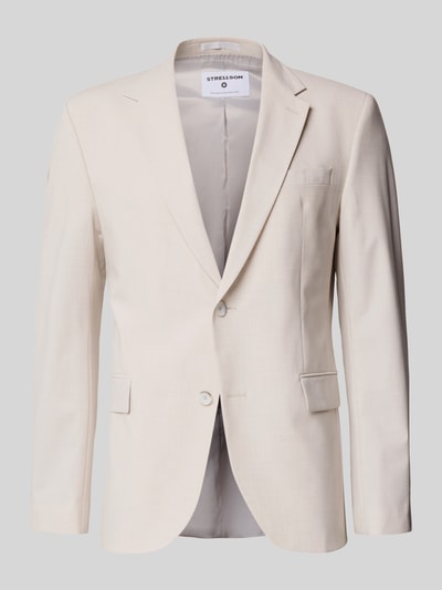 Produktfoto, Slim Fit Anzugsakko mit Pattentaschen Modell 'AIDAN3' von Strellson w kolorze jasnokremowym, melanżowa optyka, krój slim fit, dwie guziki, długi rękaw z ozdobnymi guzikami przy mankiecie, kieszeń na piersi, klapy z patkami, podwójny rozporek, kołnierz z klapami, gładka tekstura