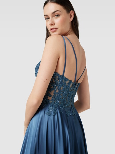 Luxuar Abendkleid mit Spitzenbesatz Rauchblau 3