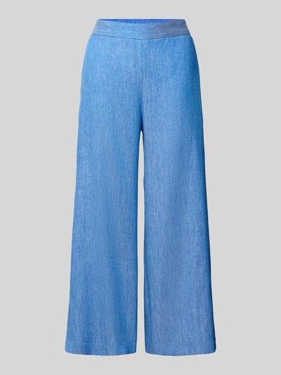 Produktfoto, Culotte in Denim-Optik aus Baumwoll-Leinen-Mix von Lanius, Damen Culotte-Stil, blau, elastischer Bund, Wide Leg, glatte Textur, Bundweite 38 cm, Innenbeinlänge 66 cm bei Größe 36.