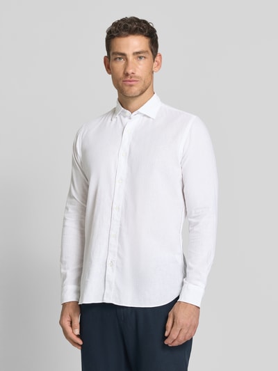 FIL NOIR Regular Fit Business-Hemd aus Leinen-Baumwoll-Mix Modell 'ROMA' Weiss 4