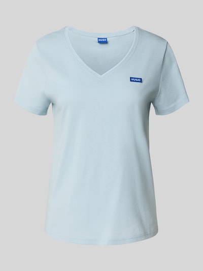 Hugo Blue T-shirt met labelstitching en V-hals Lichtblauw - 2