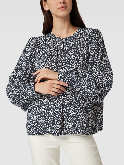 ICHI Blouse met all-over motief, model 'Carolina' Marineblauw - 3