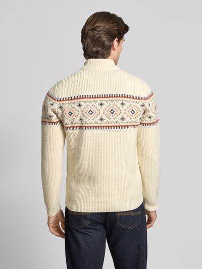 RAGMAN Sweter z mieszanki wełny z norweskim wzorem i kołnierzem zapinanym Złamany biały 5