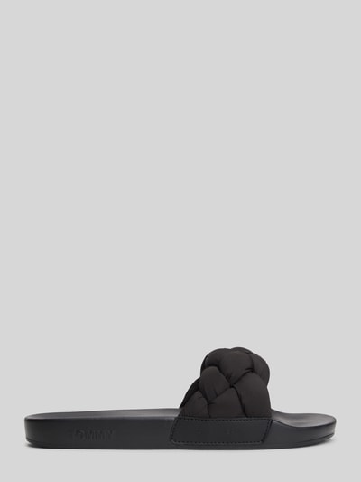 Produktfoto, Badesandale mit geflochtenem Riemen von Tommy Hilfiger, Optik: Unifarben, Flecht-Details, schwarze, glatte Textur