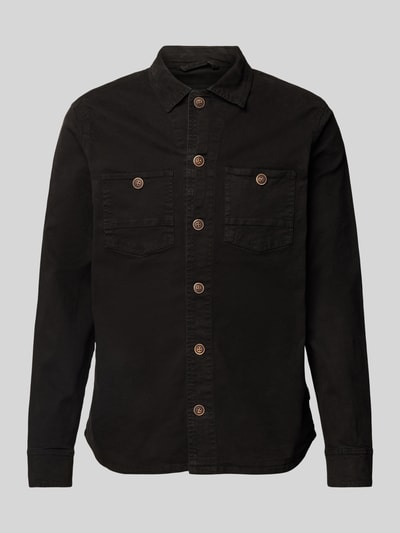 GABBA Slim fit overhemdjack met kentkraag, model 'CLIPPER' Zwart - 2