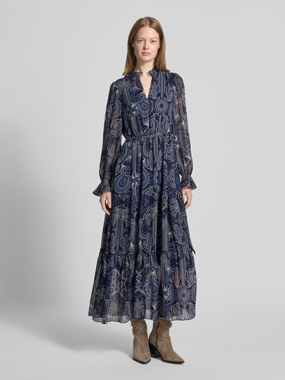 Oui Maxi-jurk met druppelvormige hals Donkerblauw - 4