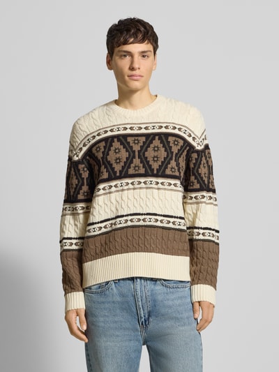 Redefined Rebel Sweter z dzianiny ze wzorem na całej powierzchni model ‘HENSON Złamany biały 4