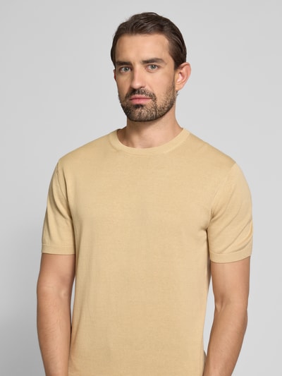 Christian Berg Men T-Shirt mit geripptem Rundhalsausschnitt Sand 3