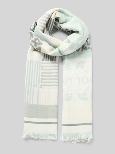 Productfoto, Schal met labeldetails en franjes model 'Ailis' van JOOP! in rechthoekige vorm, katoen-modal-mix, pastelkleuren, 80x180cm.