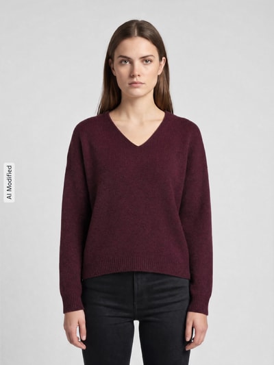 ONLY Sweter o kroju relaxed fit z dekoltem w serek Bordowy melanż 4