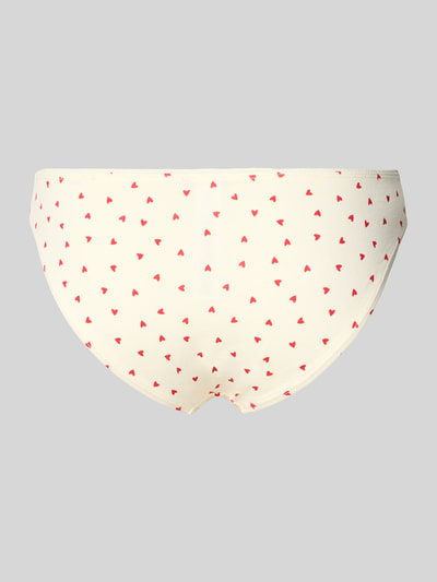 Produktfoto, Slip mit Schleifen-Applikation von Jake*s Casual aus cremeweißem Baumwoll-Elasthan-Mix mit roten Herzmustern, körpernahe Passform, elastischer Bund.