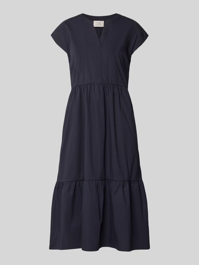 Produktfoto, Knielanges Kleid im Stufen-Look mit V-Ausschnitt von ROBE LÉGÈRE, mieszanka bawełny z dodatkiem streczu, linia a, długość do kolan, efekt stopniowania, dekolt w serek, krótkie rękawy, długość tyłu w rozmiarze 36: 104 cm, szerokość w rozmiarze 36: 46 cm