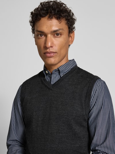 Christian Berg Men Gebreid shirt van een mix van merinowol met V-hals Antraciet gemêleerd - 3