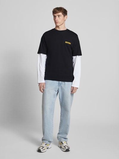 REVIEW Regular Fit T-Shirt aus Baumwoll-Viskose-Mix Black 1