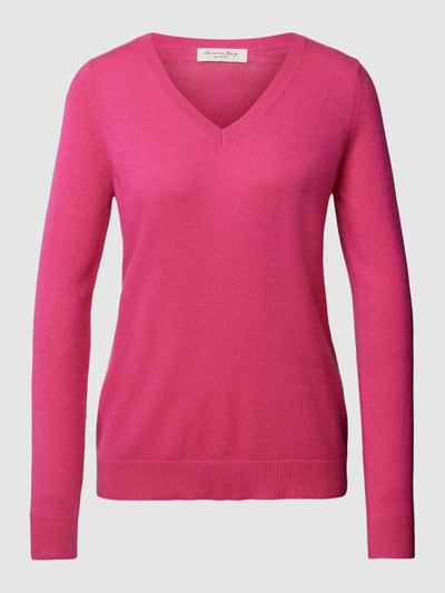 Christian Berg Woman Gebreide pullover van kasjmier met V-hals Felroze - 2