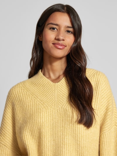 Jake*s Casual Gebreide pullover met ribboorden Lichtgeel - 3