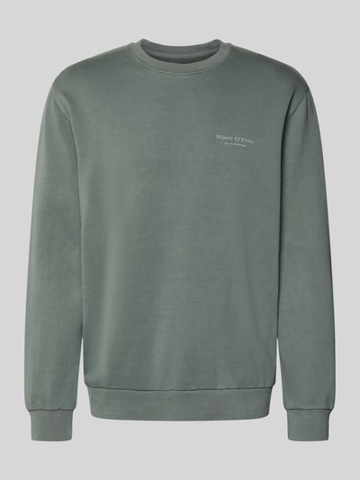 Produktfoto, Regular Fit Sweatjacke aus reiner Baumwolle von Marc O'Polo in einfarbigem Grün mit Crew Neck und gerippten Abschlüssen, Sweatmaterial