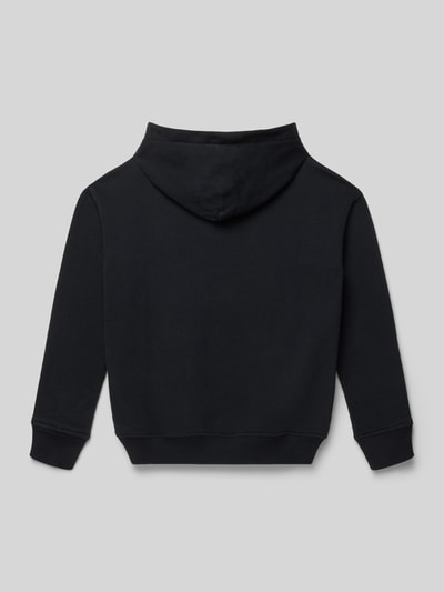Produktfoto, schwarzer Hoodie mit Label-Stitching und Känguru-Tasche von Abercrombie&Fitch, Baumwoll-Mix, Regular Fit, Rückansicht