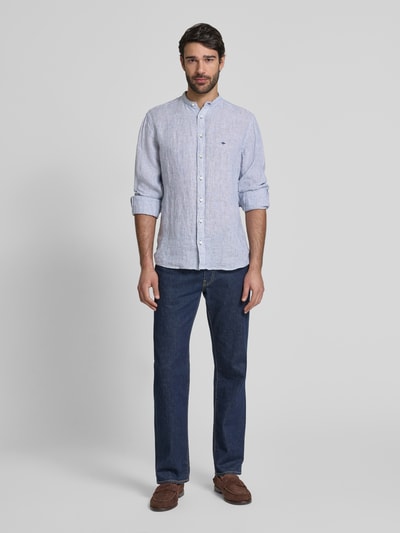 Fynch-Hatton Slim fit linnen overhemd met opstaande kraag Marineblauw - 1