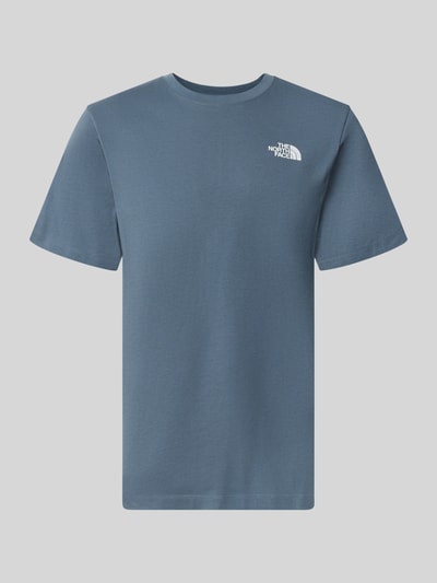 Produktfoto, T-Shirt mit Label-Print Modell 'Evolution' von The North Face in Blau, Baumwoll-Mix, glatte Textur, Regular Fit, Vorderansicht