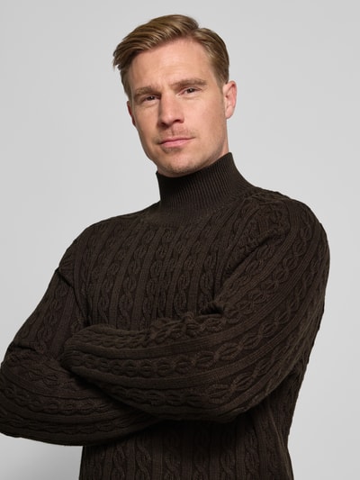 Drykorn Gebreide pullover met opstaande kraag, model 'EDDARD' Donkerbruin - 3