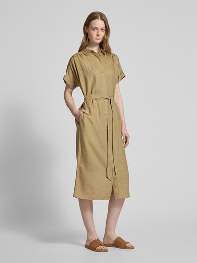 Tommy Hilfiger Sukienka koszulowa taliowana z czystego lnu Camel 1