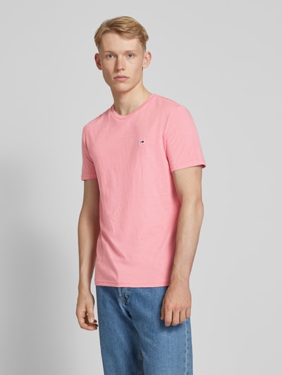 Tommy Jeans Slim fit T-shirt met logostitching Felroze gemêleerd - 4