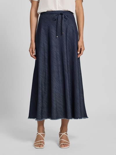 Luisa Cerano Midirock mit Fransen und Bindegürtel Dunkelblau 4