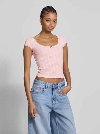 Tommy Jeans T-Shirt in Strick-Optik Modell 'POINTELLE' Rosa 4