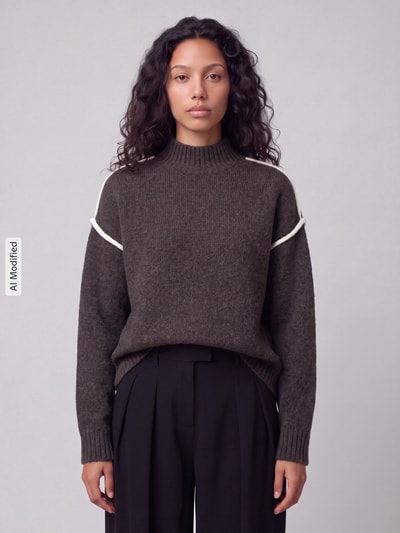 VERO MODA Pullover mit Kontrastpaspel am Ärmel Schoko Melange 4