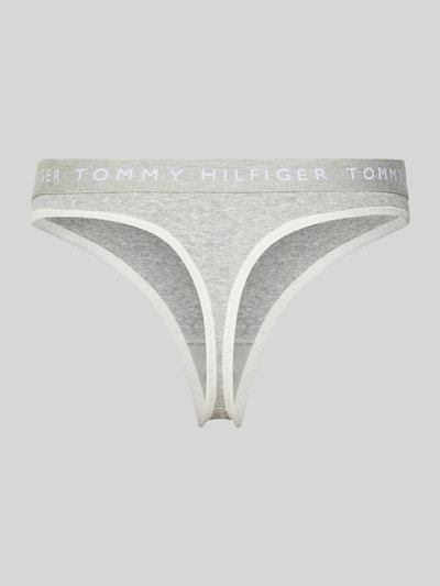 Produktfoto, String aus Baumwoll-Mix von TOMMY HILFIGER in Two-Tone-Optik mit Label-Patch, elastischer Logo-Bund, Feinripp-Struktur, hellgrau