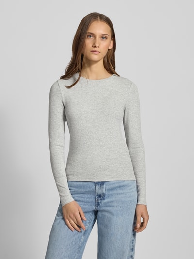 Only Bluzka z długim rękawem o kroju slim fit z mieszanki bawełny model ‘RILEY’ Jasnoszary melanż 4